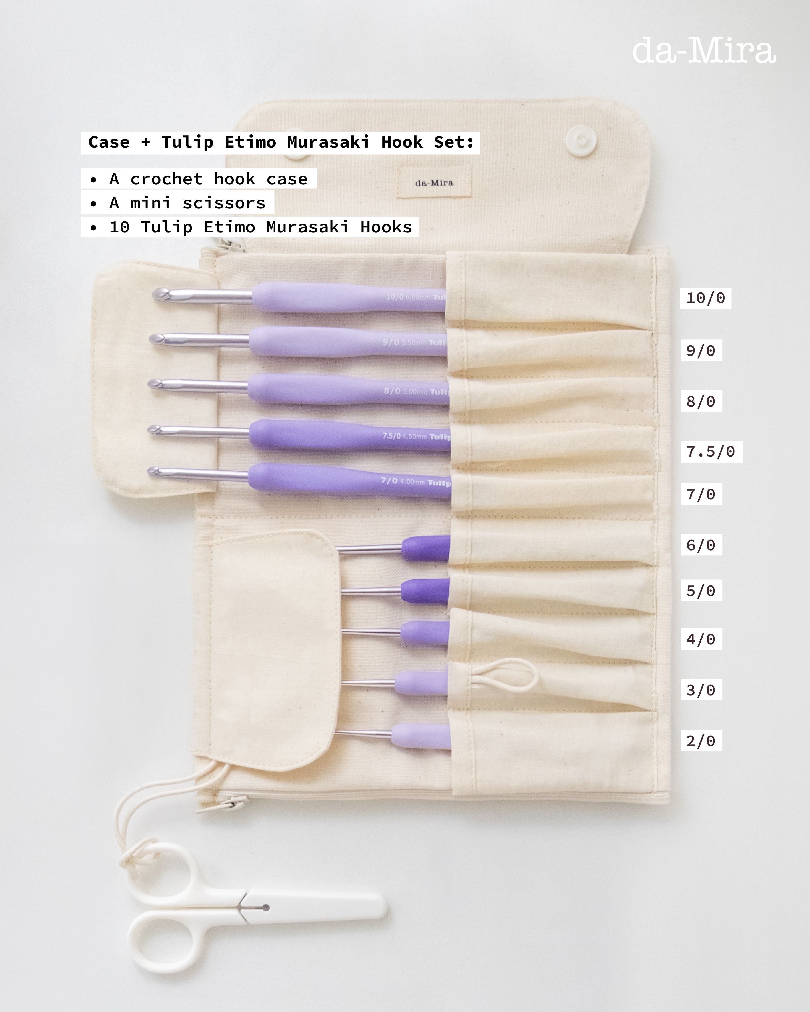 Tulip Etimo Murasaki (Purple) Crochet Hook + Canvas Case Bundle