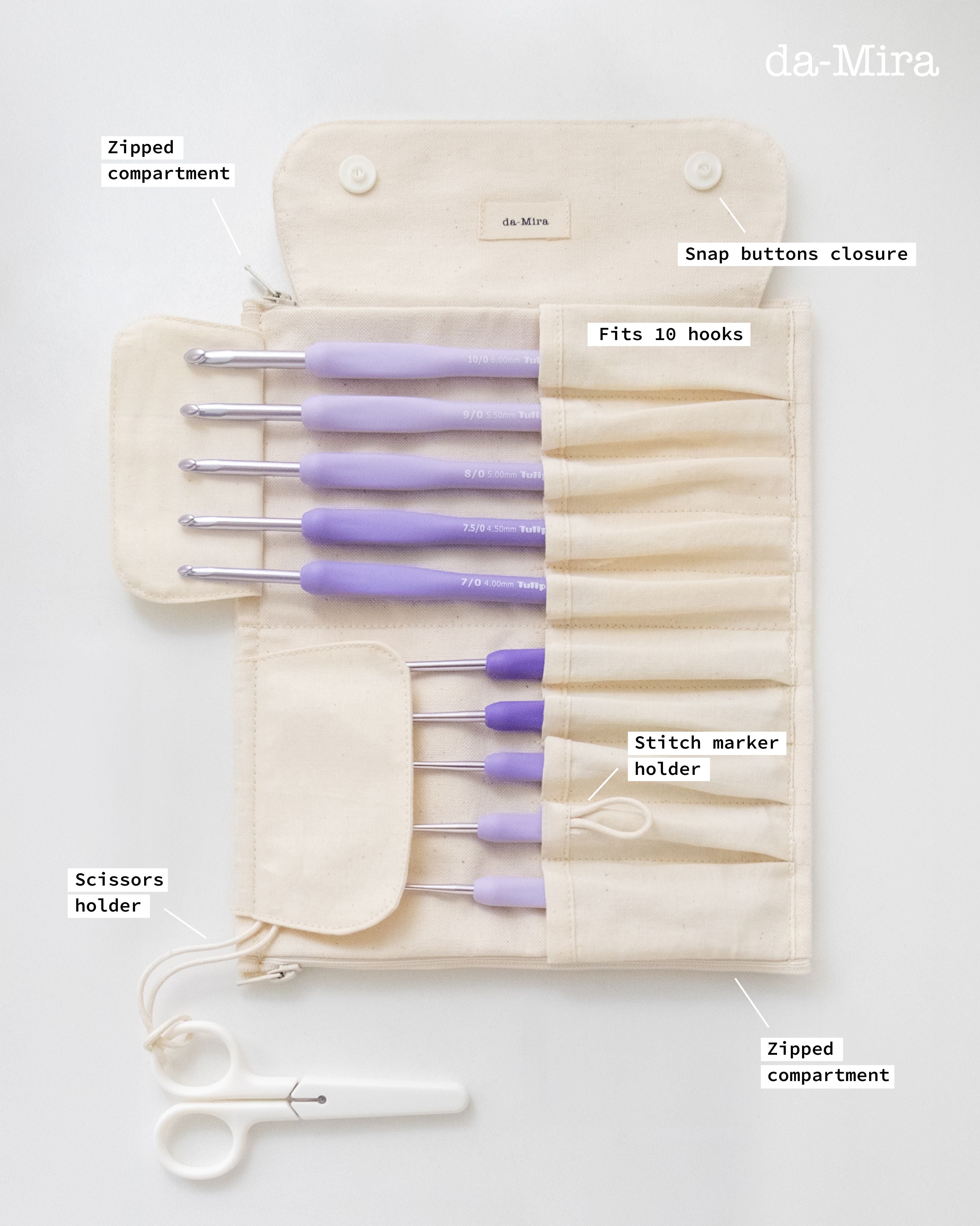 Tulip Etimo Murasaki (Purple) Crochet Hook + Canvas Case Bundle